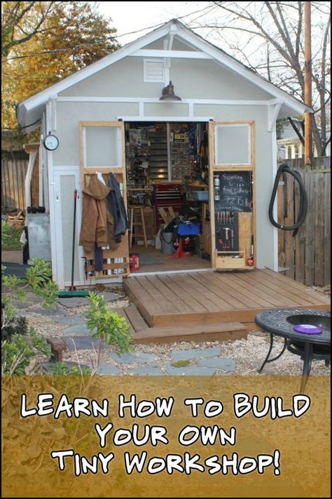 Work Freely in a Dedicated Space by Building Your Own Tiny Workshop Tiny Workshop, Deck Building Plans, Storage Shed Kits, Workshop Shed, Shed Building, Modern Shed, Shed Base, Large Sheds, Small Sheds