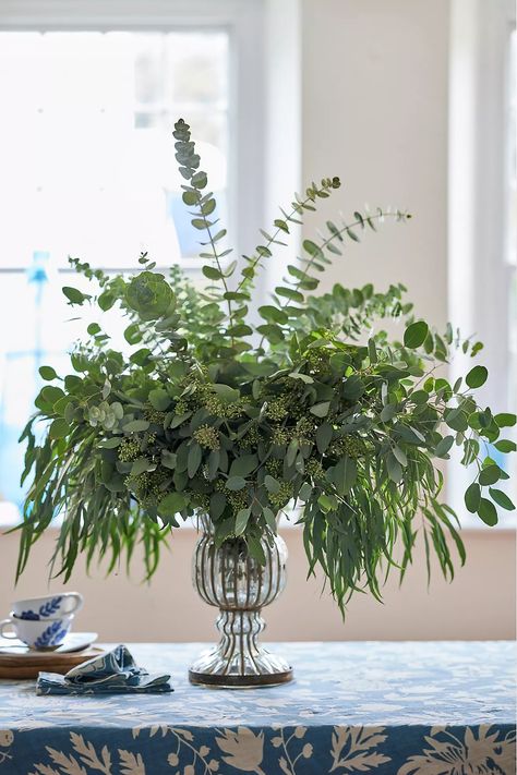 Glass + Iron Flare Vase | Anthropologie Eucalyptus Centerpiece, Moss Centerpieces, Green Centerpieces, Greenery Arrangements, Fresh Eucalyptus, Flower Vase Arrangements, Vase Arrangements, Flowers Arrangements, Wedding Arrangements