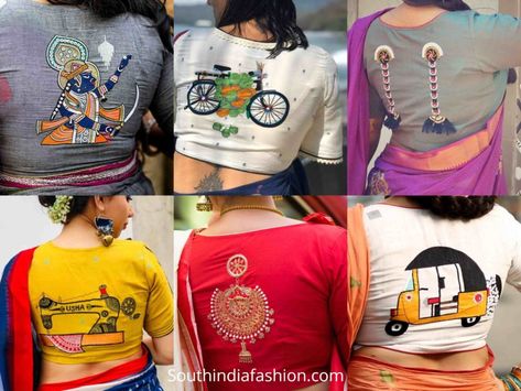 Unique Hand Embroidered Saree Blouse Designs by Parama! Neck Embroidery Designs For Blouse, Round Neck Embroidery Designs, Embroidery Design For Blouse, Unique Hand Embroidery, Hand Embroidery Blouse, Neck Embroidery Designs, Cotton Saree Blouse Designs, Cotton Saree Blouse, Best Blouse Designs