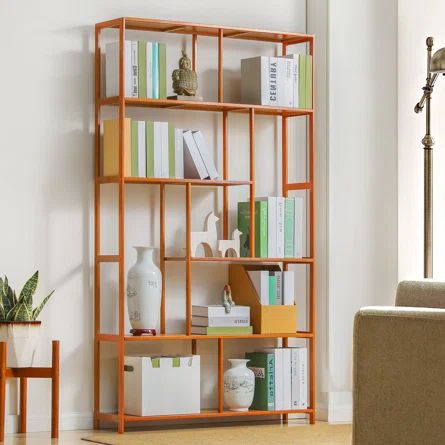 MoNiBloom Bookcase | Wayfair Apartment New York, Book Display Shelf, Books Display, Open Bookshelf, Registry Essentials, Small Office Design, Open Bookshelves, Gothic Boho, Modern Bookshelf