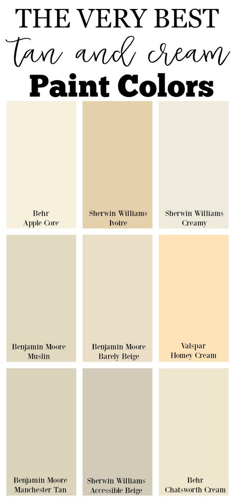 Cream Tan Paint Colors, Cream Colour Wall Paint, Creamy Tan Paint Colors, Creamy Neutral Paint Colors, Creamy Beige Paint Colors, Tan Paint Colors, Makeup Names, Cream Paint Colors, Best Neutral Paint Colors