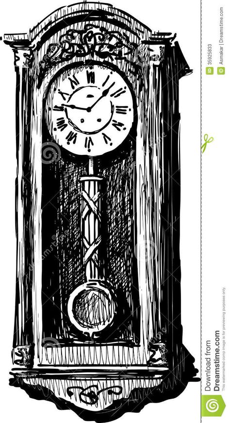 Grandfather Clock Illustration, Grandfather Clock Sketch, Grandfather Clock Drawing, Old Clocks Vintage, Clock Sketch, Wall Clock Drawing, Coocoo Clock, Grandfather Clock Tattoo, Clock On Wall