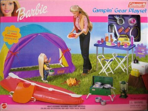 2001 Barbie, Barbie Camper, Coleman Camping, Barbie Crafts, Barbie Playsets, Barbie Sets, Camping Set, Playset Outdoor, Barbie Doll House