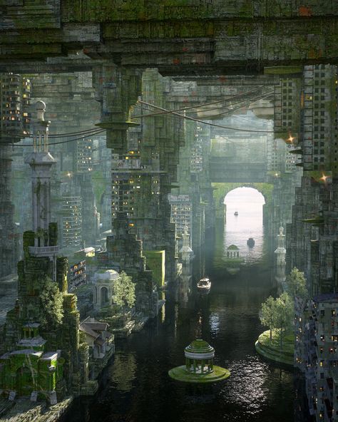 ArtStation - Myst, Inward . Imaginary Architecture, Keys Aesthetic, Imaginary City, Dystopian Art, Sci Fi City, Cubism Art, Arte Cyberpunk, Building Architecture, Production Design