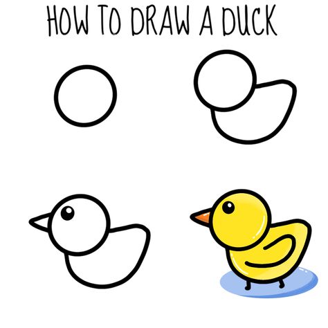 Follow the step by step instructions on how to draw a cute little duck. Great for beginners. Duck Easy Drawing, Duck Doodle Cute Easy, Duck Doodle Easy, Farm Drawing Easy, Duck Drawing Easy, How To Draw For Kids Step By Step, Duck Drawing For Kids, Duck Tutorial Drawing, Simple Duck Drawing For Kids