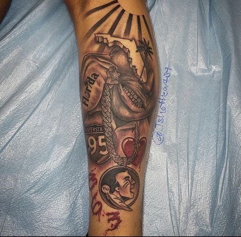 Christian Face Tattoos, Florida Leg Sleeve Tattoo, Florida Sleeve Tattoo, Haitian Tattoo Ideas Haiti, Trap Tattoos Men Forearm, Haitian Tattoos, Florida Tattoo Ideas For Men, Black Men Leg Tattoos, Florida Tattoo Ideas