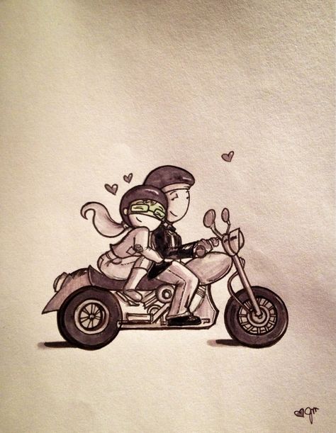 Imma ride or die, whether you fail or fly :) Couples Doodles, Motorcycle Couple, Love Is Cartoon, Image Couple, Bike Drawing, Love Cartoon Couple, Couple Sketch, Elephant Tattoos, Cute Couple Drawings