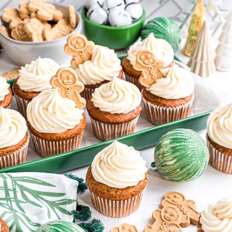 Gingerbread Cupcakes - melissassouthernstylekitchen.com Eggnog Cream Cheese Frosting, Christmas Cake Balls, Easy Gingerbread Recipe, Gingerbread Dessert, Gingerbread Cupcakes, Holiday Desserts Table, Cupcakes With Cream Cheese Frosting, Cream Cheese Frosting Recipe, Spice Cake Mix