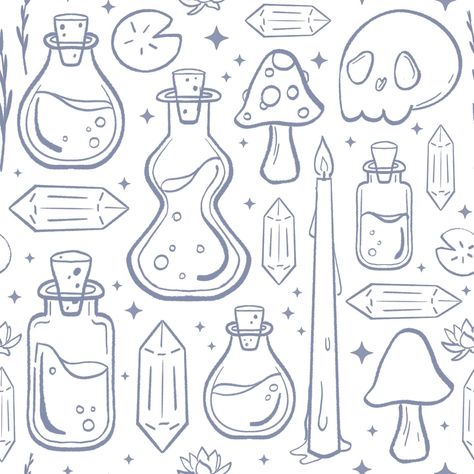 Potions master 🔮🌿🌟 I love love love how this simple pattern turned out it would be perfect for some spooky decor #surfacepatterndesign #illustration #pastel #spookyart #spookyvibes #spookycute Witchy Doodles, Doodles Simple, I Love Love, Spooky Decor, Witchy Vibes, Love Love Love, Love Love, Surface Pattern Design, Simple Patterns