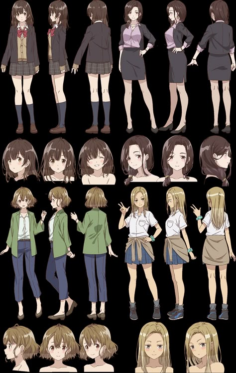 Anime Character Turnaround, Anime Character Poses, Anime Character Design Sheet, Anime Model Sheet, Female Character Sheet, Character Profile Art, Character Design References Sheet, Character Sheet Drawing, Character Sheet Reference