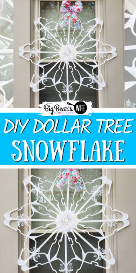 DIY Dollar Tree Snowflake Clothes Hanger Craft - These Giant Snowflakes are so easy to make and they're made using items from Dollar Tree! In this post I'll show you How to make a Snowflake from Dollar Tree Clothes Hangers under $5! Snowflake Clothes, Giant Snowflakes, Hanger Snowflake, Diy Christmas Decorations Dollar Store, Diy Snowman Decorations, Craft Clothes, Diy Christmas Snowflakes, Diy Snowman Ornaments, How To Make Snowflakes