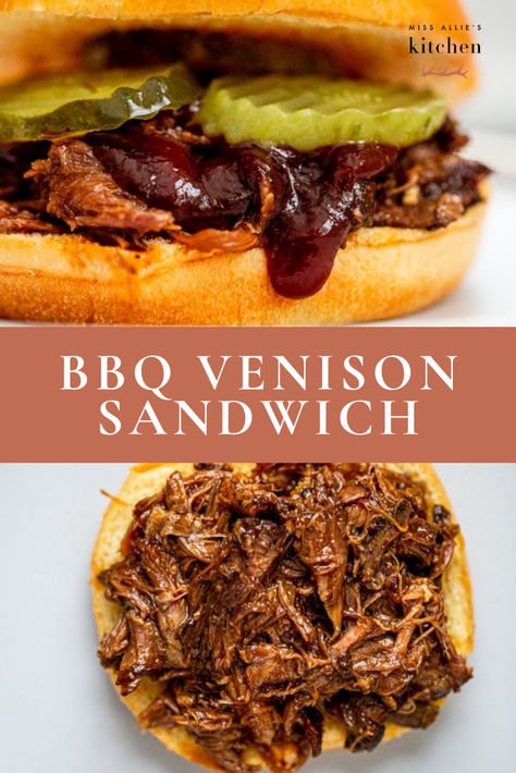 Venison Pulled Pork, Barbecue Venison Crock Pot, Bbq Deer Meat Crock Pot, Crockpot Recipes Deer Meat, Venison Chuck Roast Recipes, Pulled Venison Sandwiches, Shredded Venison Sandwiches, Venison Round Steak Recipes Crockpot, Shredded Deer Meat Recipes