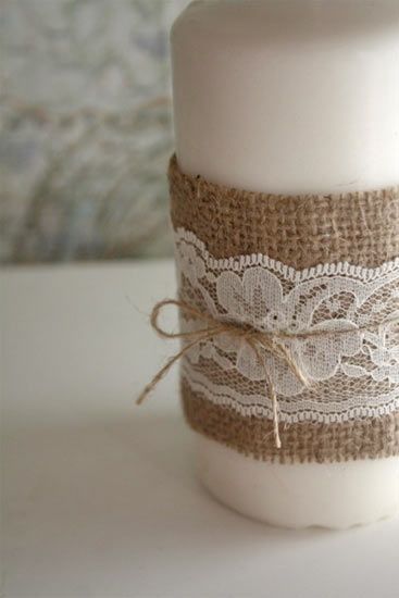 Burlap_Lace_Candle Burlap Candles, Burlap Crafts Diy, Lace Candles, Burlap Ideas, Deco Champetre, Burlap And Lace, Diy Burlap, Burlap Crafts, Burlap Lace