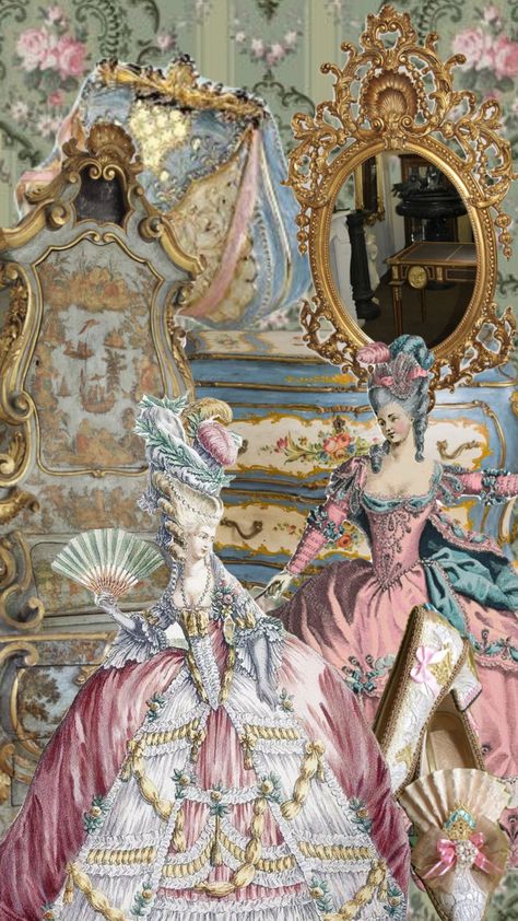 Rocco Aesthetic, Marie Antoinette Aesthetic Wallpaper, Rococo Collage, Rococo Illustration, French Rococo Fashion, Courtesan Aesthetic, Rococo Aesthetic Fashion, Modern Rococo Aesthetic, Rocco Art