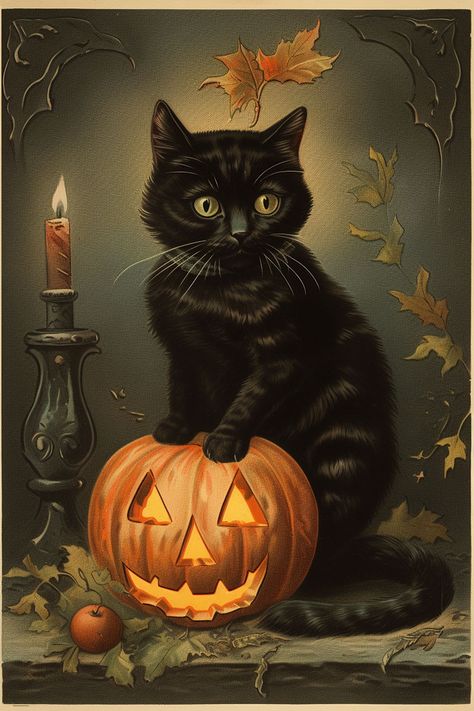 19 Halloween Cat Clipart (Black Cats)! - The Graphics Fairy Black Cat Images, Helloween Wallpaper, Nail Art Halloween, Photo Halloween, Halloween Decor Diy, Image Halloween, Halloween Kunst, Halloween Things, Halloween Wallpapers