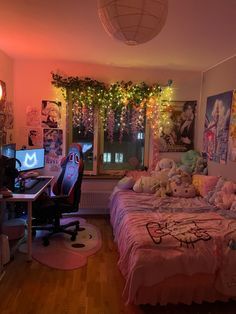 Hello Kitty Decorations, Dream Ideas, Corner Ideas, Room Aesthetics, Pc Setups, Dekorasi Kamar Tidur, Room Redesign, Indie Room, Redecorate Bedroom