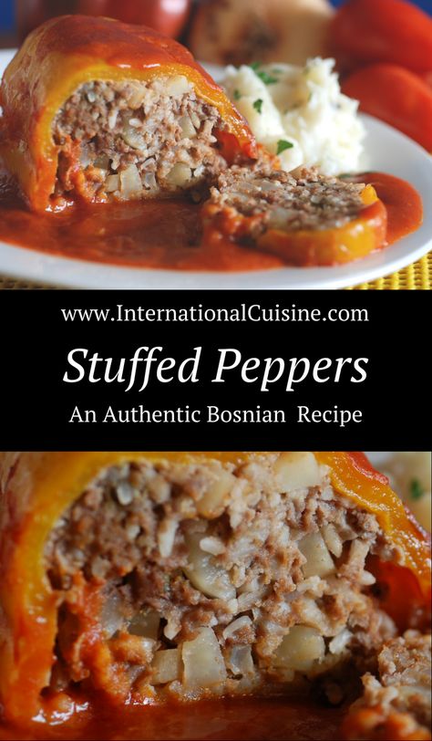 Bosnian Food Recipes, Balkan Recipes, Bosnian Chicken Recipes, Serbian Cabbage Rolls, Serbian Stuffed Peppers, Bosnian Stuffed Peppers, Bosnian Recipes Bosnia And Herzegovina, Romanian Stuffed Peppers, Albanian Stuffed Peppers