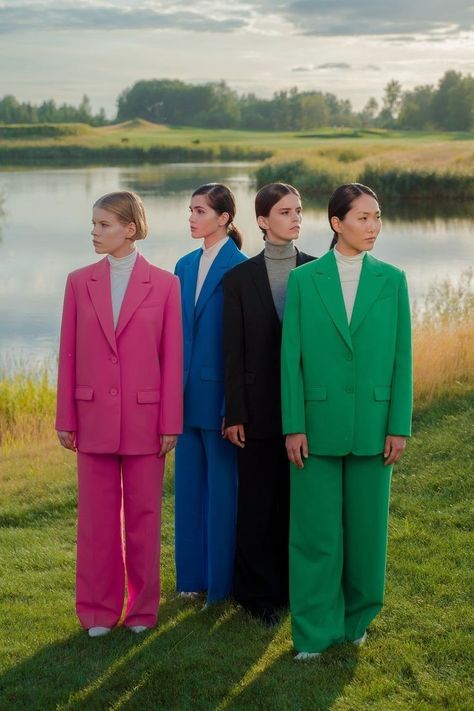 Colorful Suits, Group Photo Poses, Woman In Suit, Group Photography Poses, Group Poses, Band Outfits, Kodak Film, Group Photography, Asian Grocery