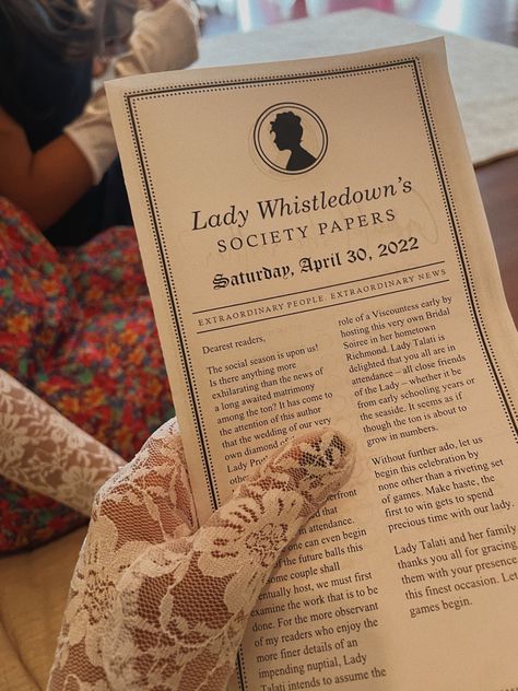 Lady Wishtledown Letter, Lady Whistledown Invitation, Lady Whistledown Society Paper Template, Whistledown Paper, Lady Whistledown Society Paper, Bridgeton Theme, Bridgerton Bridal Shower Ideas, Bridal Shower Aesthetic, Bridgerton Theme