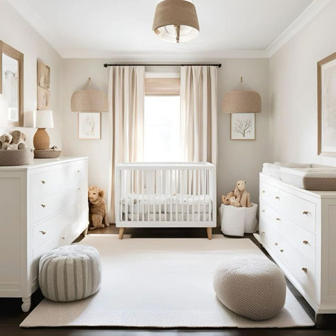 Cozy Gender Neutral Nursery, Simple Gender Neutral Nursery, Gender Nursery Neutral, Twin Nursery Room, Neutral Nursery Ideas, Small Room Nursery, Baby 2024, Modern Baby Room, Beige Nursery