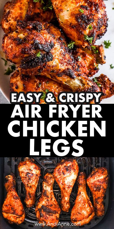 Air fryer chicken legs are one of the easiest ways to cook chicken. They come out crispy on the outside and tender on the inside and are totally delicious. This recipe will show you an easy way to add flavor to the chicken legs plus tips and tricks for getting the crispiest chicken! Air Fryer Chicken Leg Recipe, Chicken Legs Recipes, Chicken Legs Recipe, Bbq Chicken Legs, Fried Chicken Legs, Chicken Leg Recipes, Drumstick Recipes, Air Fried Chicken, Easy Dinner Recipe