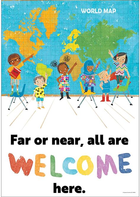 Amazon.com: All Are Welcome Here Poster—Motivational Wall Art or Bulletin Board Decor, Inclusive, Inspirational Classroom, Office, Homeschool Decorations (13.37" x 19") : Everything Else All Are Welcome Here, Carson Dellosa, All Are Welcome, Bulletin Board Sets, Bulletin Board Decor, Inspire Students, Family Books, Classroom Community, Motivational Wall Art