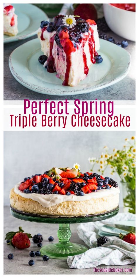 Cheesecake Berry Topping, Cheesecake With Berries On Top, Fresh Fruit Topping For Cheesecake, Berry Cheesecake Topping, Cheesecake Topping Ideas Fruit, How To Decorate A Cheesecake With Fruit, Fruit Topped Cheesecake, Cheesecake With Fruit Topping, Berry Topping For Cheesecake