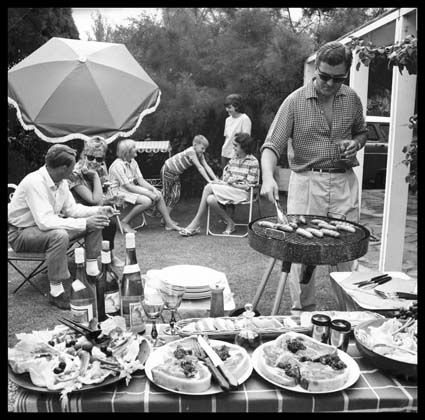 An outdoor barbeque in a suburban backyard, 1968 | The backy… | Flickr Retro Barbecue, Australian Bbq, Back In 1968, Suburban Backyard, Summer Barbeque, Summer Sandwiches, Family Backyard, Outdoor Barbeque, Oily Skin Acne