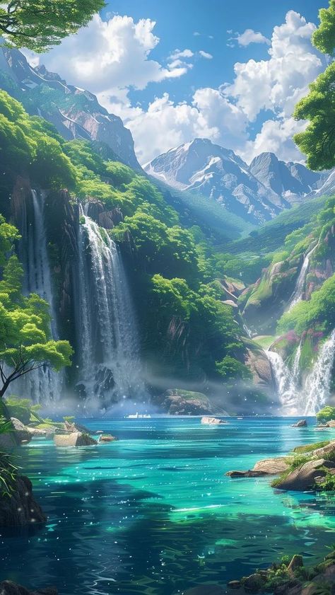 Fantasy Background, Scenery Background, Dreamy Landscapes, Japon Illustration, Paradise Found, Pretty Landscapes, Fantasy Places, Cool Wallpapers Art, Wow Art