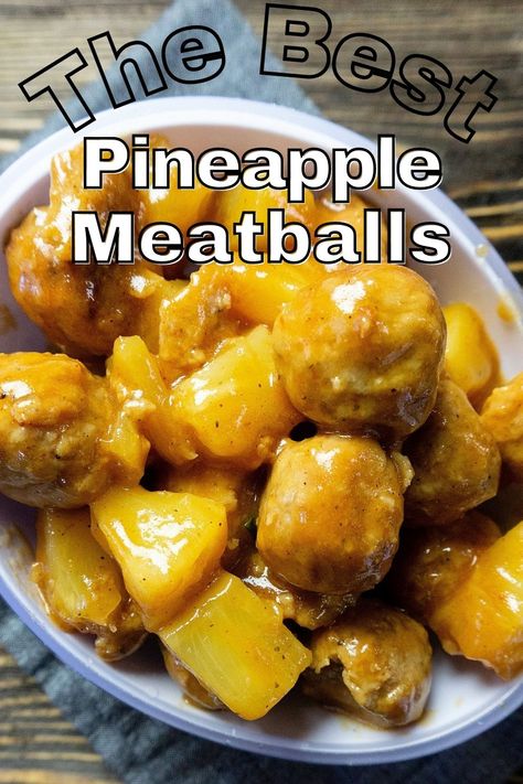 Meatball With Pineapple Recipes, Pineapple Sauce For Meatballs, Recipe With Pineapple Chunks, Pineapple Meatballs, Pineapple Curry, Baked Shrimp Recipes, Instant Pot Slow Cooker, Curry Meatballs, Meatball Dinner