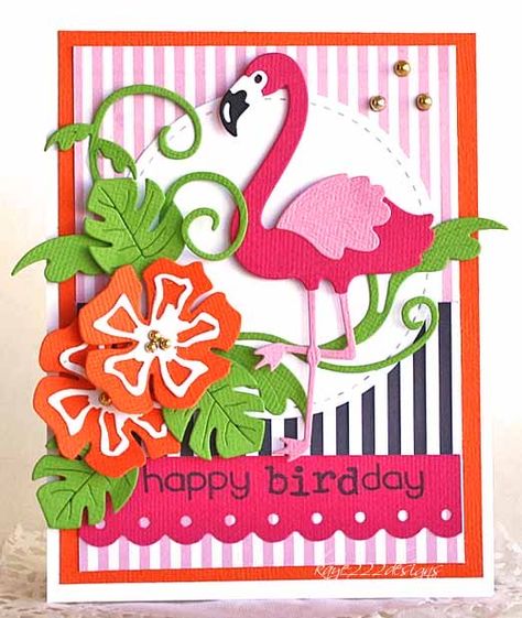 Flamingo Birthday Card Diy, Flamingo Cards Handmade, Flamingo Games, Flamingo Crafts, Flamingo Birthday Card, Flamingo Cards, Tropical Cards, Bird Day, Happy Bird Day