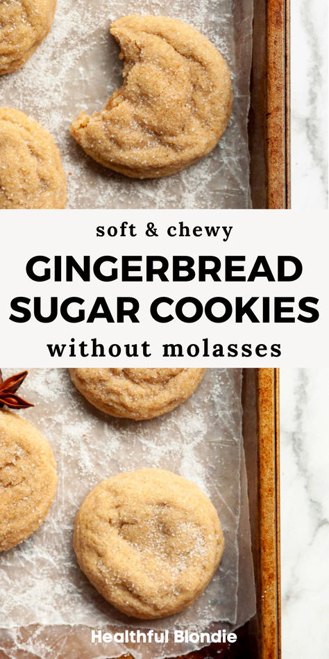 These are the ultimate soft and chewy gingerbread  cookies made without molasses! They're thick, sweet, and so easy to make with no chill time. Seriously, the best spiced sugar cookie recipe ever. These are perfect holiday cookies for gatherings or gifting! Gingerbread Cookie Without Molasses, Ginger Bread Cookies Without Molasses, Easy Gingerbread Cookies No Molasses, Ginger Snap Cookies Without Molasses, Soft Spice Cookies, Gingerbread Without Molasses, Ginger Cookies Without Molasses, No Chill Cookie Recipe, The Best Cookies Ever