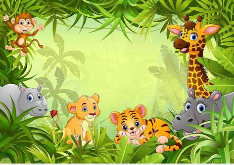 Jungle Safari Backdrop, Zoo Themed Party, Safari Backdrop, Jungle Cartoon, Tarpaulin Design, Jungle Theme Birthday Party, Happy Birthday Blue, Safari Animals Birthday, Photo Studio Props