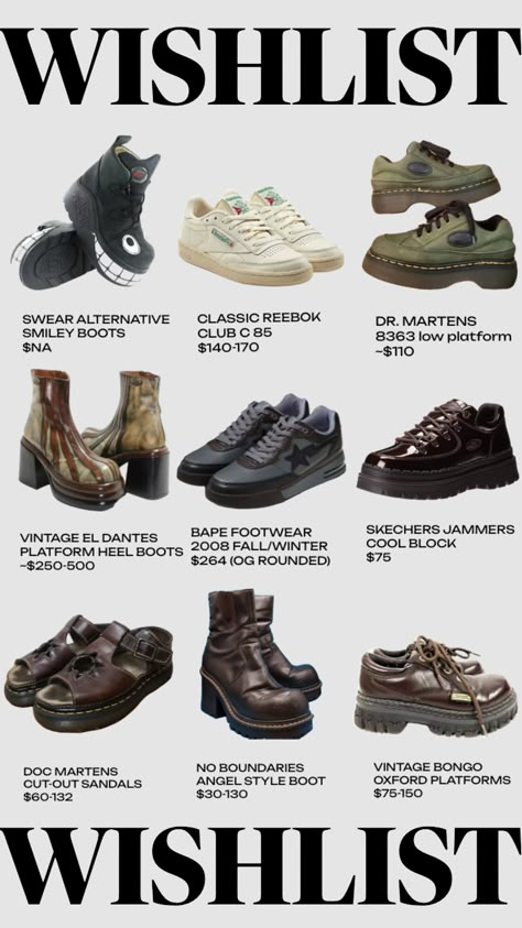 Types Of Doc Martens, Where To Buy Boots, Winter Grunge Style Lace-up Boots For Streetwear, Aesthetic Chunky Shoes, Vintage Sketchers Shoes, Skechers Jammers Outfit, Shoe Recommendation, Shoes Grunge, Grunge Lace-up Boots For Streetwear