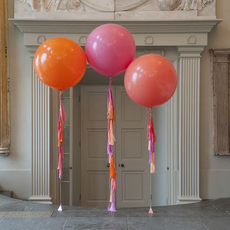 Personalised Balloons, Orange And Pink Wedding, Giant Balloon, Bubblegum Balloons, Balloon Tassel, Orange Balloons, Orange Party, Tropical Birthday, Personalized Balloons