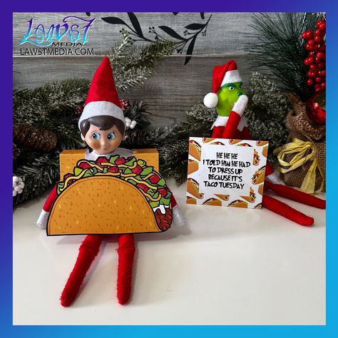 A silly way to have your grinch elf play a prank on your regular elf!This comes with:1 note1 taco outfit propA fun addition to any of our packages! Grinch Pranks, Grinch Elf Ideas, Elf Grinch Ideas, Taco Outfit, Elf On The Shelf Pet Ideas, Good Meaning, Elf Fun, Magic Items, Day Countdown