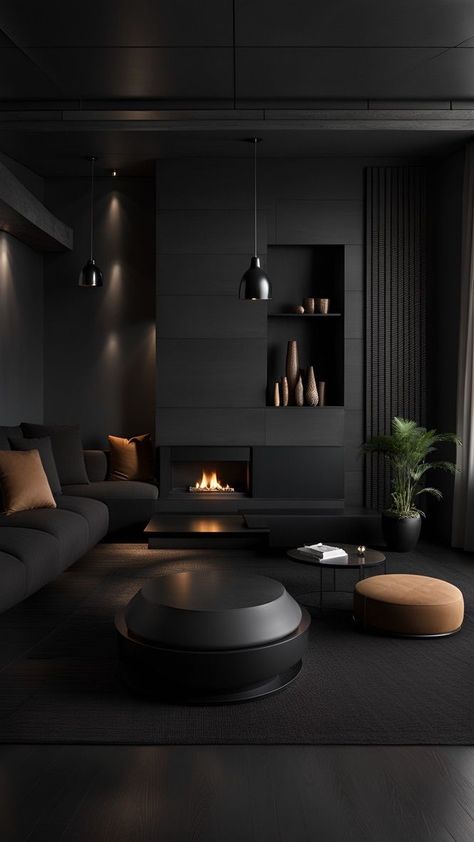 Dark Scandinavian Living Room, Dark Scandinavian Interior, Living Room Design Dark, Dark Scandinavian, Penthouse Interior Design, Leather Couches Living Room, Modern Penthouse, Scandinavian Living Room, Basement Inspiration