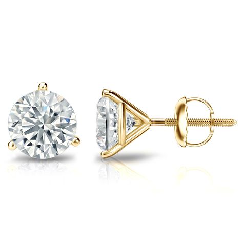 14k Yellow Gold Round Diamond Simulant CZ Stud Earrings 3-Prong Martini(1/4-2 ct,Excellent Quality) Round Diamond Stud Earrings, Martini Set, Diamond Earrings Studs Round, Diamond Simulant, Back Jewelry, Round Stud Earrings, Diamond Stud Earrings, Diamond Stud, Exquisite Jewelry