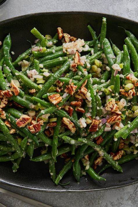 Green Bean Salad With Hot Mustard Dressing Recipe - NYT Cooking Roasted Green Bean Salad, Sweet Green Beans, Mustard Dressing Recipe, Veg Meals, Hot Mustard, Green Bean Salad, Ginger Green Beans, Grilled Romaine, Cookout Side Dishes