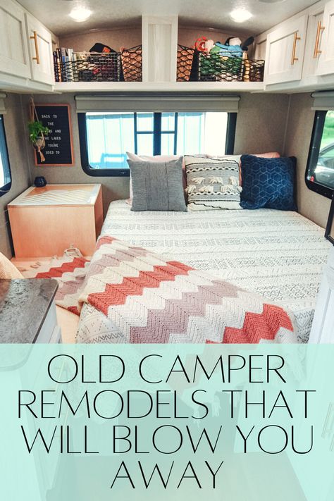 You can take an old camper and make it exactly what you want. Check out these remodels to inspire you to get going on your DIY project! These Old Camper Remodels Will Blow You Away Old Rv Makeover, Remodeling Old Campers Interior, Rv Bed Above Cab Remodel, Complete Camper Rebuild, Diy Camper Projects, Updating Camper Interior, Camper Bed Remodel, Zinger Camper Remodel, Old Camper Remodels On A Budget