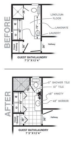 Bathroom Through Laundry, Basement Bathroom Laundry Combo Layout, Narrow Bathroom And Laundry Room Combo, Laundry Room With Toilet And Sink Layout, Full Bath With Laundry Layout, Laundry And Bathroom Ideas, Laundry With Half Bath, Small Bathroom With Stackable Laundry, Small Bathroom And Laundry Room Combo Floor Plans