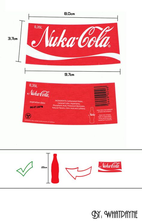 Here it is. I decided to release this Nuka-Cola Label which I used in My "Nuka-Cola Fallout style" deviation. You can see it here. Just in case anyone wants to make their own bottles. I added a sim... Nuka Cola Label, Nuka Cola Quantum, Fallout Nuka Cola, Fallout Props, Fallout Cosplay, Nuka Cola, Fallout Game, Game Recipes, Recycling Machines