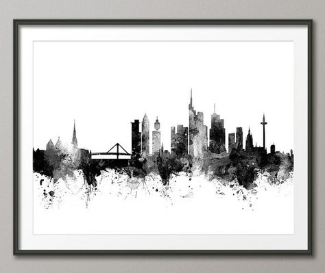 Frankfurtskyline Frankfurt Deutschland Stadtbild Kunstdruck Skyline Tattoo, Frankfurt Skyline, Black Framed Art, Frankfurt Germany, Cityscape Art, Color Depth, Foto Art, Art Print Poster, Watercolor Art Prints