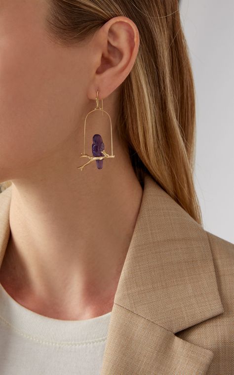 Gold Earring Ideas, Parrot Earrings, Amazon Parrot, Types Of Jewelry, Keramik Design, Magical Jewelry, Fancy Jewellery, Funky Jewelry, Amethyst Jewelry