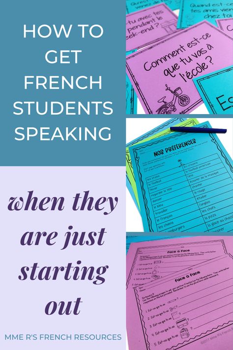 Need ideas and teaching resources to get your French students speaking in class? FSL students can be really hesitant to talk, so finding engaging activities that are structured just for beginners is key to getting them comfortable with speaking. Find some of my favorite resources and get tips for how to encourage French speaking in your Core French classroom at Mme R's French Resources. French Conversation Starters, Comprehensible Input French, Core French Activities, French Preschool Activities, French Core, Etsy Posters, Teaching French Immersion, French Speaking Activities, French Immersion Resources