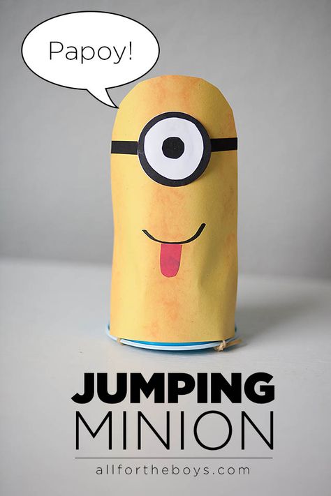 Jumping Minion — All for the Boys Despicable Me Crafts, Minion Craft, Paper Cup Crafts, Minion Toy, Hallowen Ideas, Minion Party, Cup Crafts, Crafts For Boys, Camping Crafts