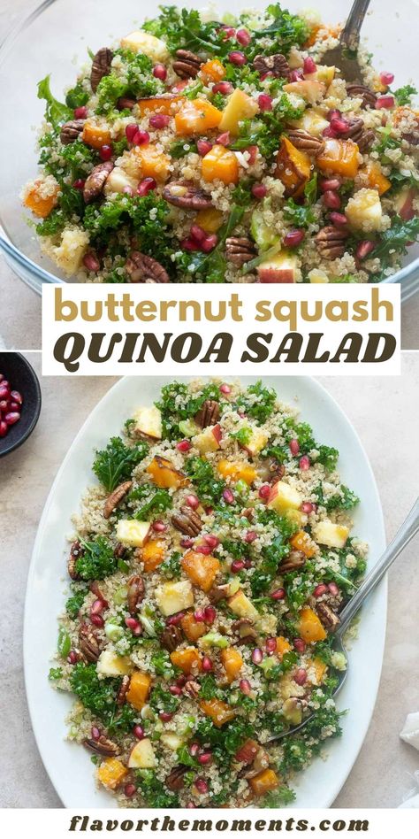 Butternut Squash Quinoa Salad Quinoa Thanksgiving Salad, Veggie Side Dishes Dairy Free, Kale Quinoa Salad Recipes, Dairy Free Side Dishes, Gluten Free Quinoa Salad, Quinoa Salad Recipes Healthy, Squash Quinoa Salad, Apple Cider Vinegar Dressing, Cider Vinegar Dressing