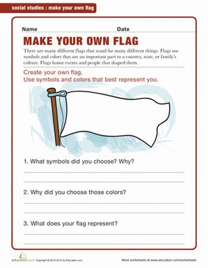 First Grade Community & Cultures Geography Worksheets: Make Your Own Flag Worksheet 1st Grade Social Studies Worksheets, 1st Grade Social Studies, Make Your Own Flag, Design Your Own Flag, Create A Flag, Geography Worksheets, Teaching Game, Homeschool Social Studies, Homeschool Geography