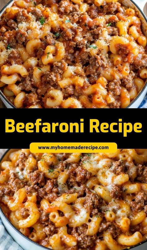 This classic Beefaroni Recipe is a family favorite! Made with tender pasta, seasoned ground beef, and a rich tomato sauce, it’s an easy, hearty, and satisfying meal that’s perfect for busy weeknights. Pasta Sauce Ground Beef, Easy Beefaroni Recipe, Homemade Beefaroni Recipe, Homemade Beefaroni, Ground Beef And Pasta, Beefaroni Recipe, Tasty Noodles Recipe, Beef And Pasta, Noodle Casserole Recipes