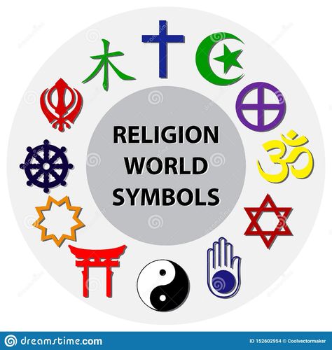 Illustration about World religion symbols colored signs of major religious groups and religions. easy to modify. Illustration of hinduism, logo, jewish - 152602954 All Religions Symbol Tattoo, Religion Symbols, Romantic Jokes, Holy Symbol, Bahai Faith, Different Symbols, Sign Meaning, History Literature, About World